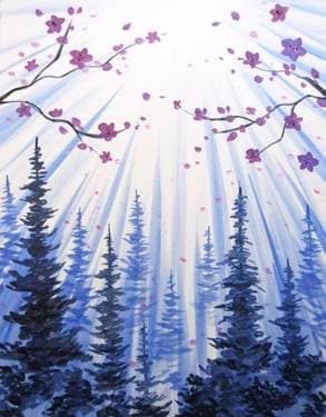 Purple Blossoms Over Pines - Paint Nite event in Calgary, AB