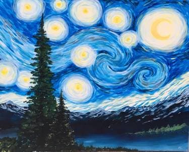 Starry Mountain Night - Paint Nite event in San Jose, CA