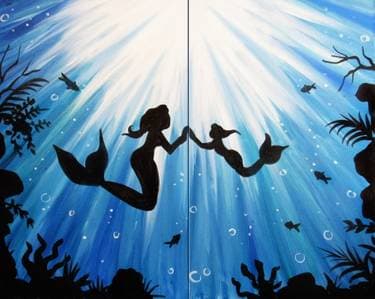 Mother and Daughter Mermaid Partner Painting - Paint Nite event in Gibsonia, PA