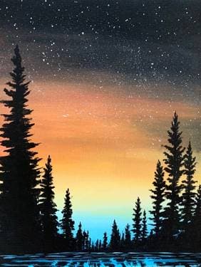Sunset Pine Silhouette - Paint and sip event at Prost Brewing Co. & Biergarten in Highlands Ranch , CO - PaintNite.com