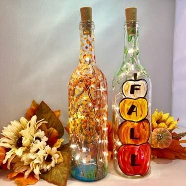 Choose Your Fall Design - Fall Trees OR Fall Pumpkins Wine Bottle & Fairy Lights - Paint Nite event in Winnipeg, MB