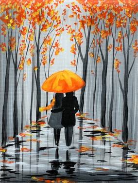 Rainy Autumn Stroll — Painting