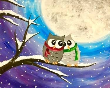 Winter Owls in Snow - Paint Nite event in Calgary, AB