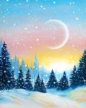 Snowy Sparkle Sunset - Paint and sip event at Feral Public House - Heathen in Vancouver, WA - PaintNite.com