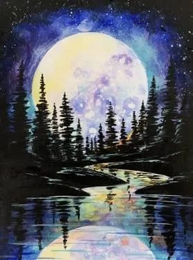 Full Moon Forest Reflections Paint and Sip — Painting