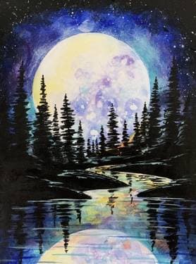 Full Moon Forest Reflections - Paint Nite event in Pointe-Claire, QC