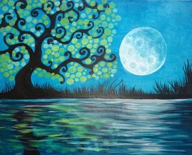 Moonlit Emerald Tree — Painting