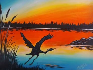 Great Blue Takes Off — Painting