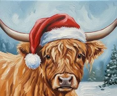 Moo-y Christmas Highland Cow — Painting