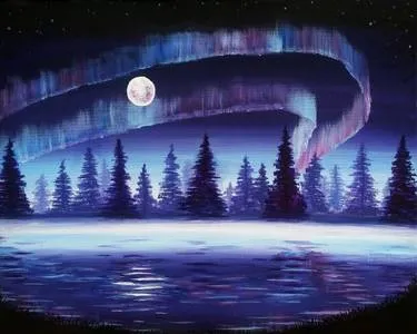 Moonlit Aurora Lake at St. Louis Bar & Grill — Painting