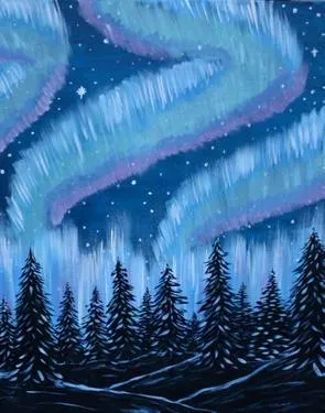 Norther Lights Winter Nights — Painting