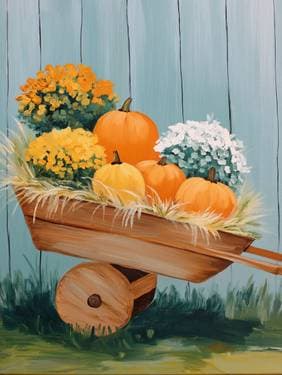 Rustic Wheelbarrow and Fall Pumpkins - Paint Nite event in Harrington, DE
