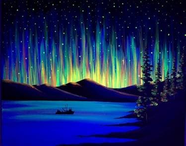 Black Light Northern Lights the Way - Paint and sip event at Screaming Goat Yard & Tap in Spring Branch, TX - PaintNite.com