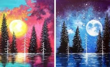 Moonrise and Sunset Lake PARTNER PAINTNG — Painting