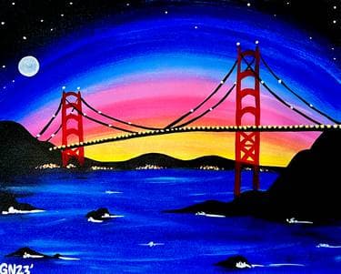 Moon Over the Golden Gate Bridge II - Paint Nite event in Milpitas, CA