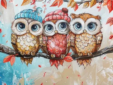 Autumn Owl Friends — Painting
