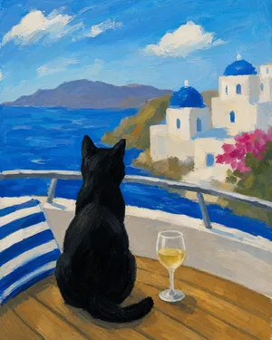 Cat in Greece at Mtn. Mike's on Cleveland in SRosa — Painting