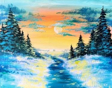 Happy Little Trees and Orange Sunset - Paint Nite event in SONOMA, CA