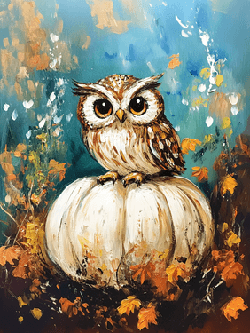 "Master Class" Owl on a Fall Pumpkin — Painting