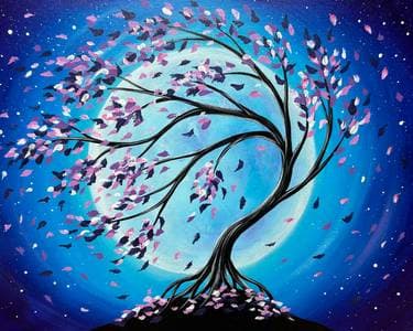 Moonlight Cherry Blossoms - Paint Nite event in Tustin, CA