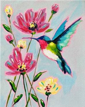 Hummingbird Floral - Paint Nite event in Saskatoon, SK