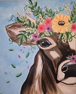 Flower Crown Cow Cutie - Paint Nite event in Yuba City, CA