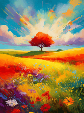 Rainbow Summer Sky and Wildflowers - Paint Nite event in Pierrefonds, QC