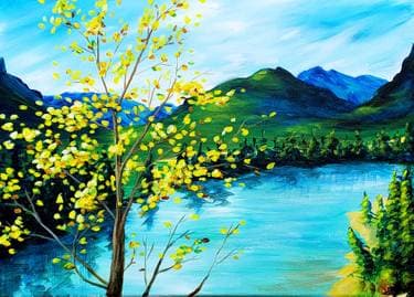 Golden Autumn Tree in the Rocky Mountains - Paint Nite event in Winnipeg, MB