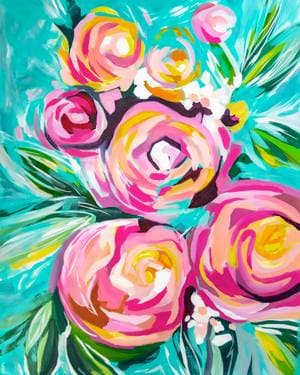 Happy Abstract Pink Peonies Bouquet - Paint Nite event in Glen Burnie, MD