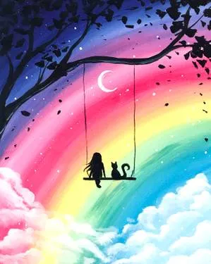 Me and My Cat Over the Rainbow — Painting