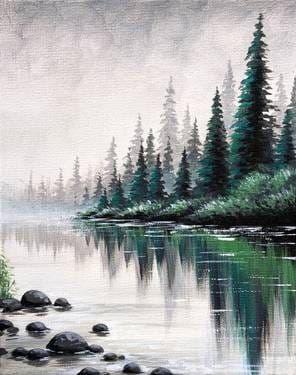 Paint Nite: Foggy Morning by the Lake — Painting