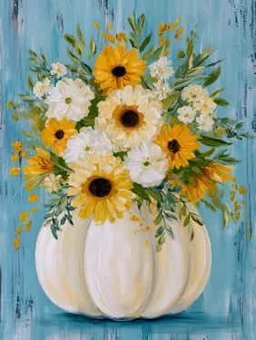 Sunflowers and White Pumpkin Fallscape