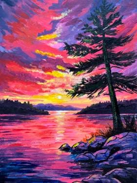 Vibrant Sunset Lake — Painting