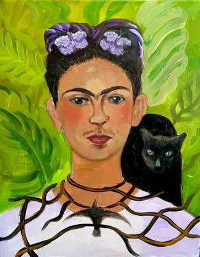 Saturday Frida Kahlo - Self Portrait with Thorn Necklace and Hummingbird — Painting