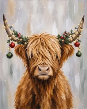 Highland Cow Christmas Horns — Painting