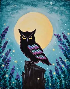 Owl in the Forest Moonlight — Painting