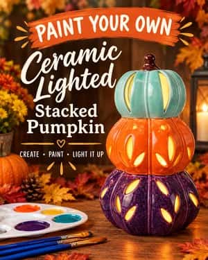 Lighted Ceramic Stacked Pumpkins