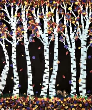 Squirrel Cutie in the Fall Birch Trees
