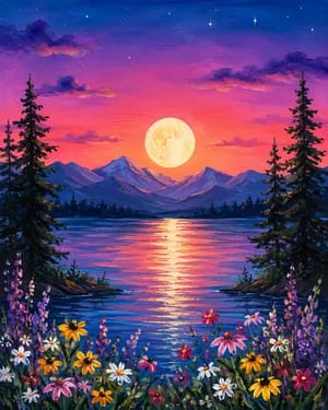 Moonlit Wildflowers — Painting