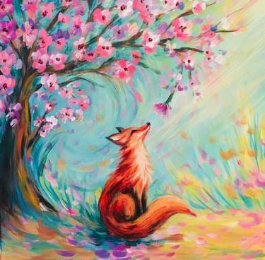 Paint Nite: Fox Under the Cherry Blossoms — Painting