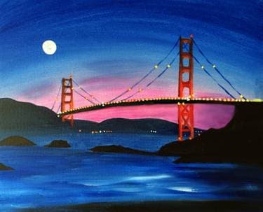 Moon Over Golden Gate Bridge - Paint Nite event in Encino, CA