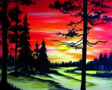 Sunset In A Snowy Valley at KCR Bar & Grill — Painting
