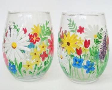 Spring Bouquet Stemless Wine Glasses - Paint Nite event in PITTSBURGH, PA