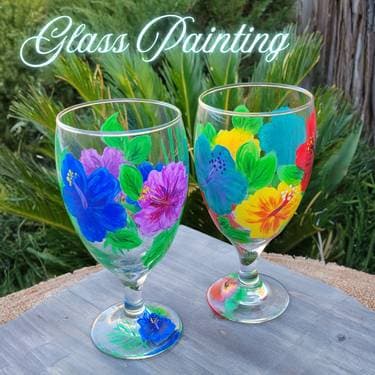"Aloha Hibiscus" Wine Glass Painting - Paint Nite event in Claremont, CA