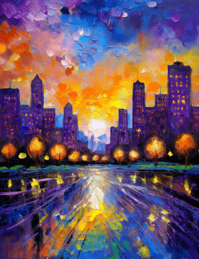 Abstract City Sunset - Paint Nite event in Langley, BC