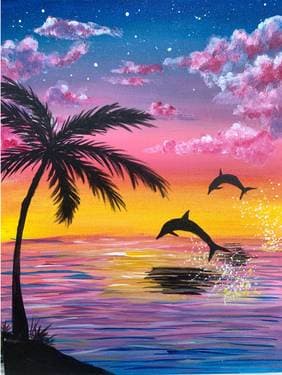 Pink Dolphin sunset - Paint Nite event in Pasadena , CA