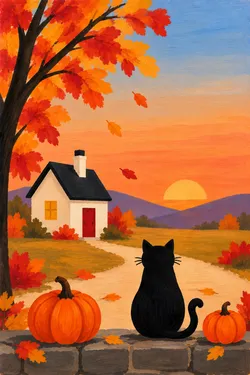 Cat in the Fall — Painting