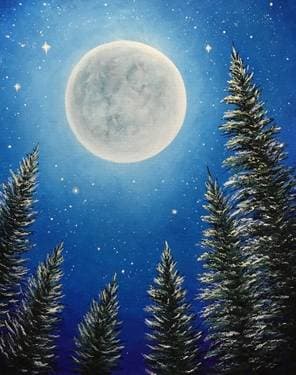 Moonlit Frosted Pines - Paint Nite event in Brampton, ON