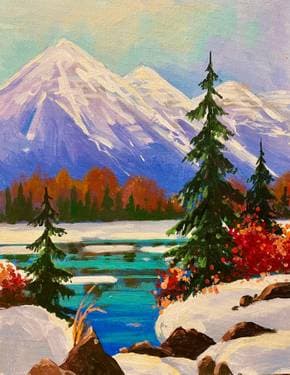 Winter Mountain Lake - Paint Nite event in Port Moody, BC