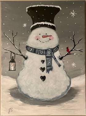 Snowman with Lantern and Cardinal - Paint Nite event in Brentwood, CA